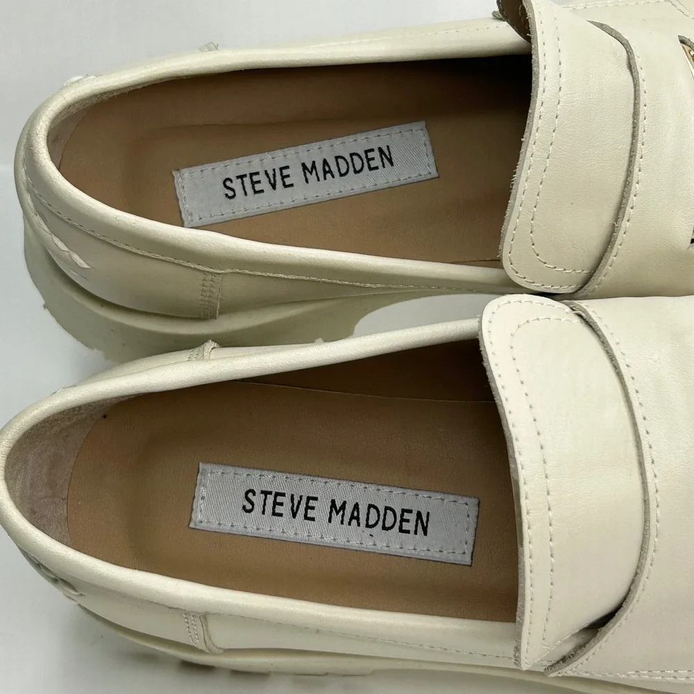 Steve Madden Lawrence Bone Leather Chunky Lug Sole Platform Loafers‎ 8M LAWR01S1